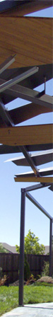 canopy shade sculpture of steel, glass and bamboo plywood